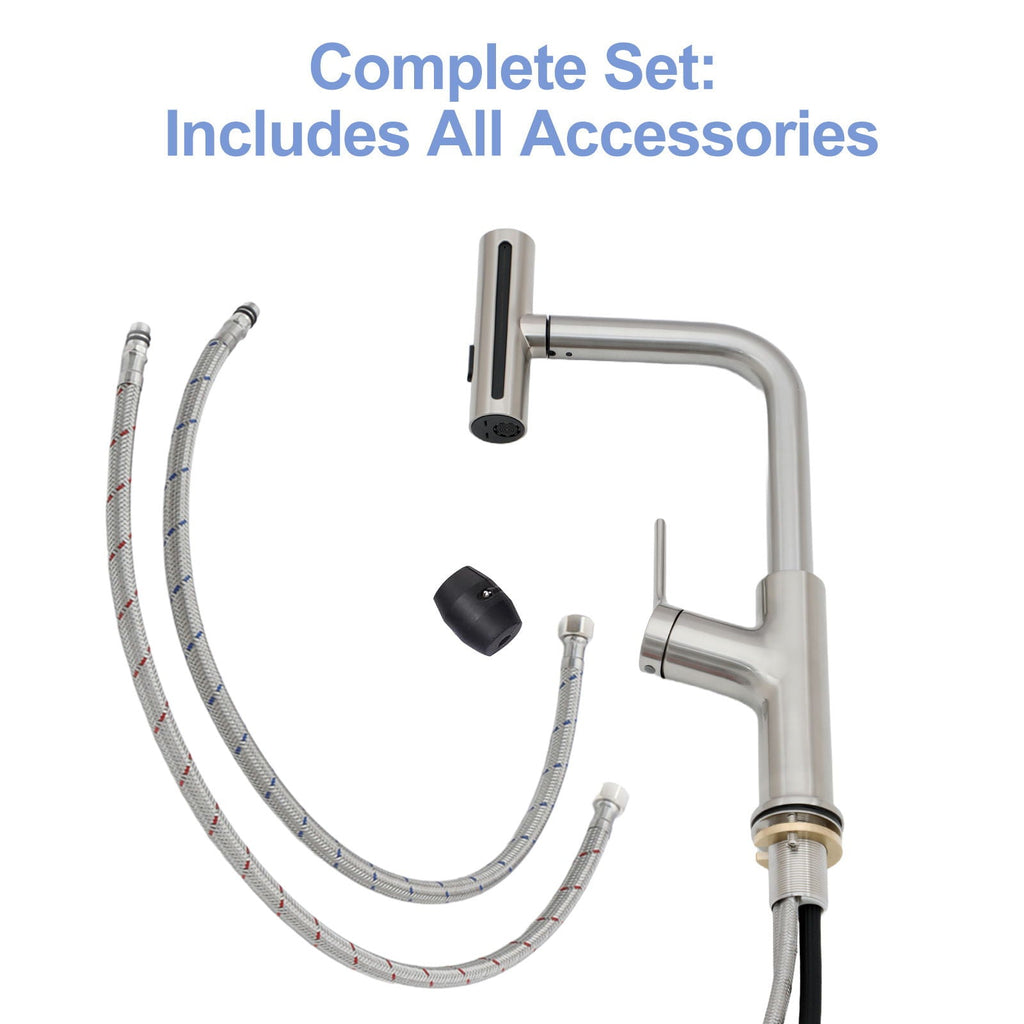 Brushed Nickel Drop-In Kitchen Sink with Pull-Out Faucet and Soap Dispenser - Gray