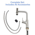 Brushed Nickel Drop-In Kitchen Sink with Pull-Out Faucet and Soap Dispenser - Gray