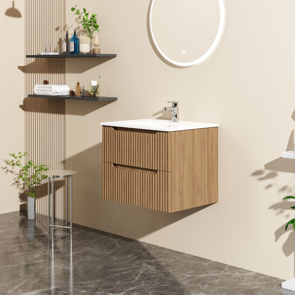 24" Wall Mount Bathroom Vanity Cabinet with Soft-Close Drawers - Walnut
