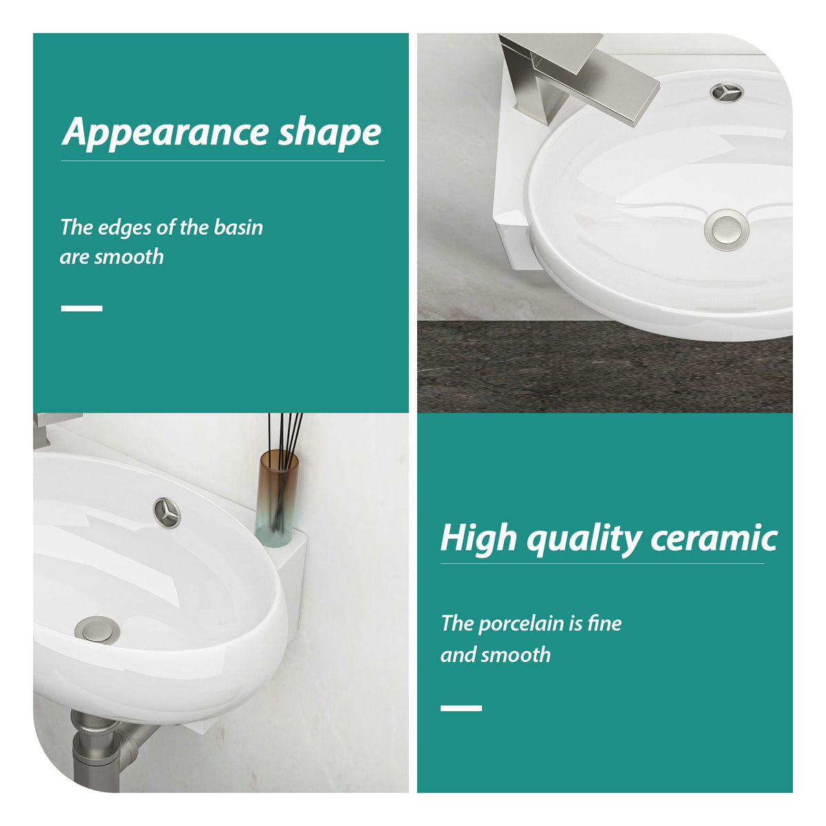 Modern Rectangle Wall Mount Bathroom Sink with Single Faucet Hole - White