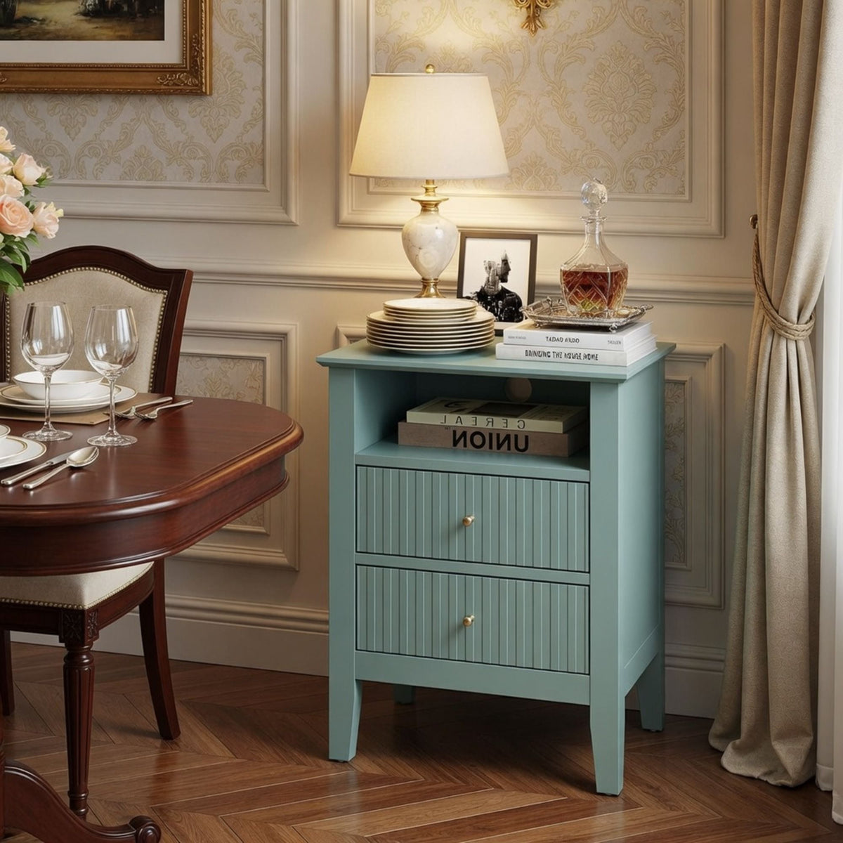Fluted Nightstand with 2 Drawers and Soft-Close Slides - Multiple Colors