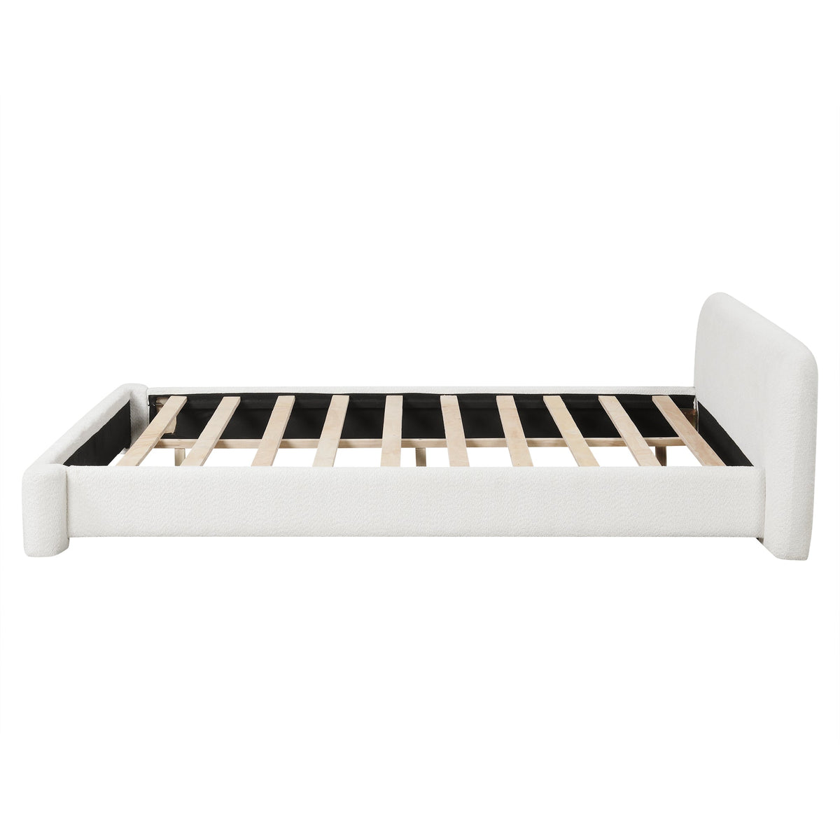 Cozy Upholstered Bed with Minimalist Frame - White Boucle