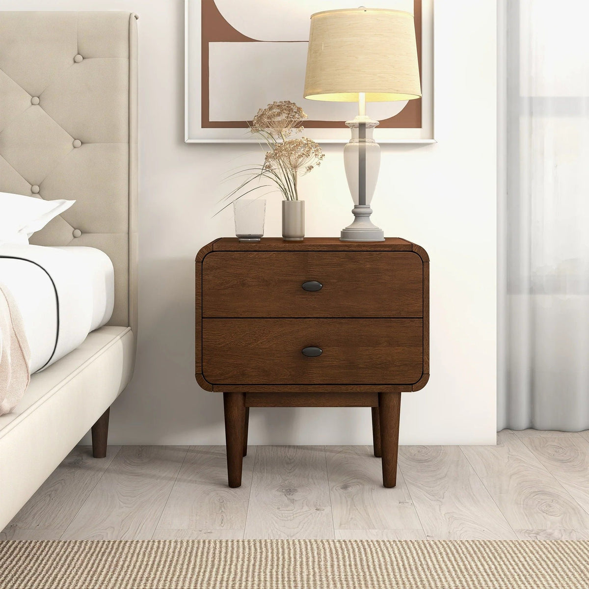 Alexa Night Stand with Solid Wood Construction - Brown