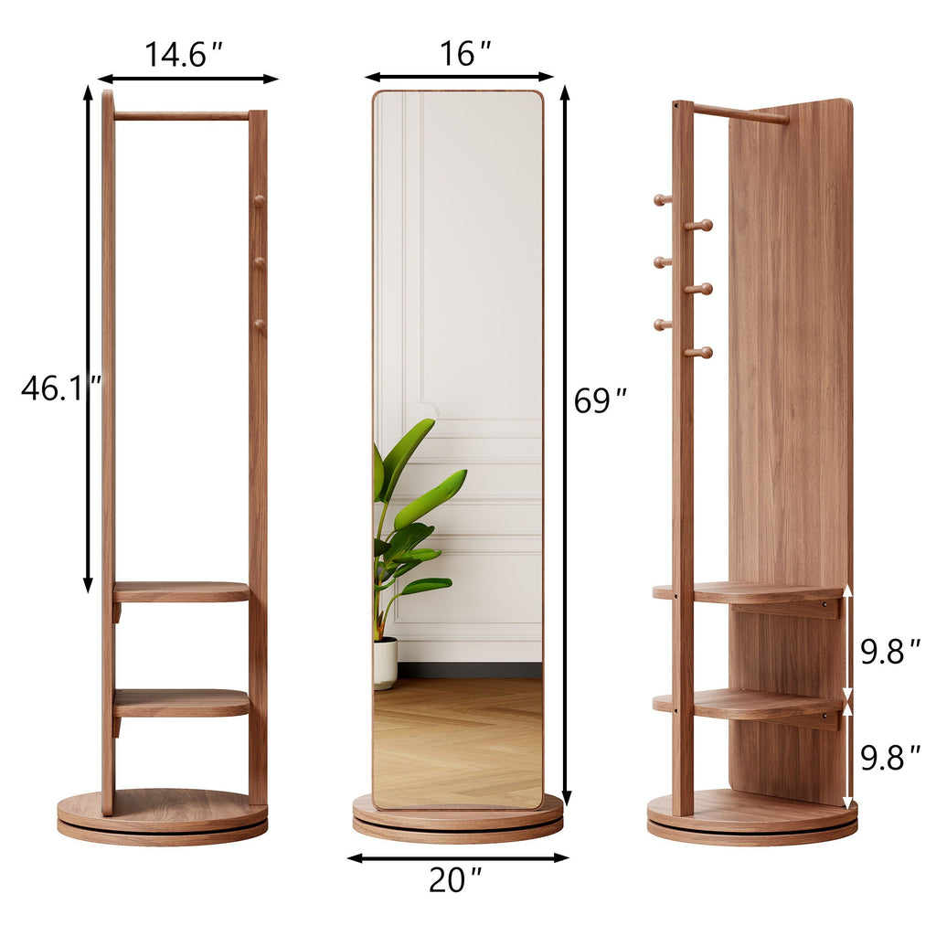 3 In 1 Multifunctional Full-Length Clothing Mirror with Rotating Design - Dark Brown, Black, White, Light Brown