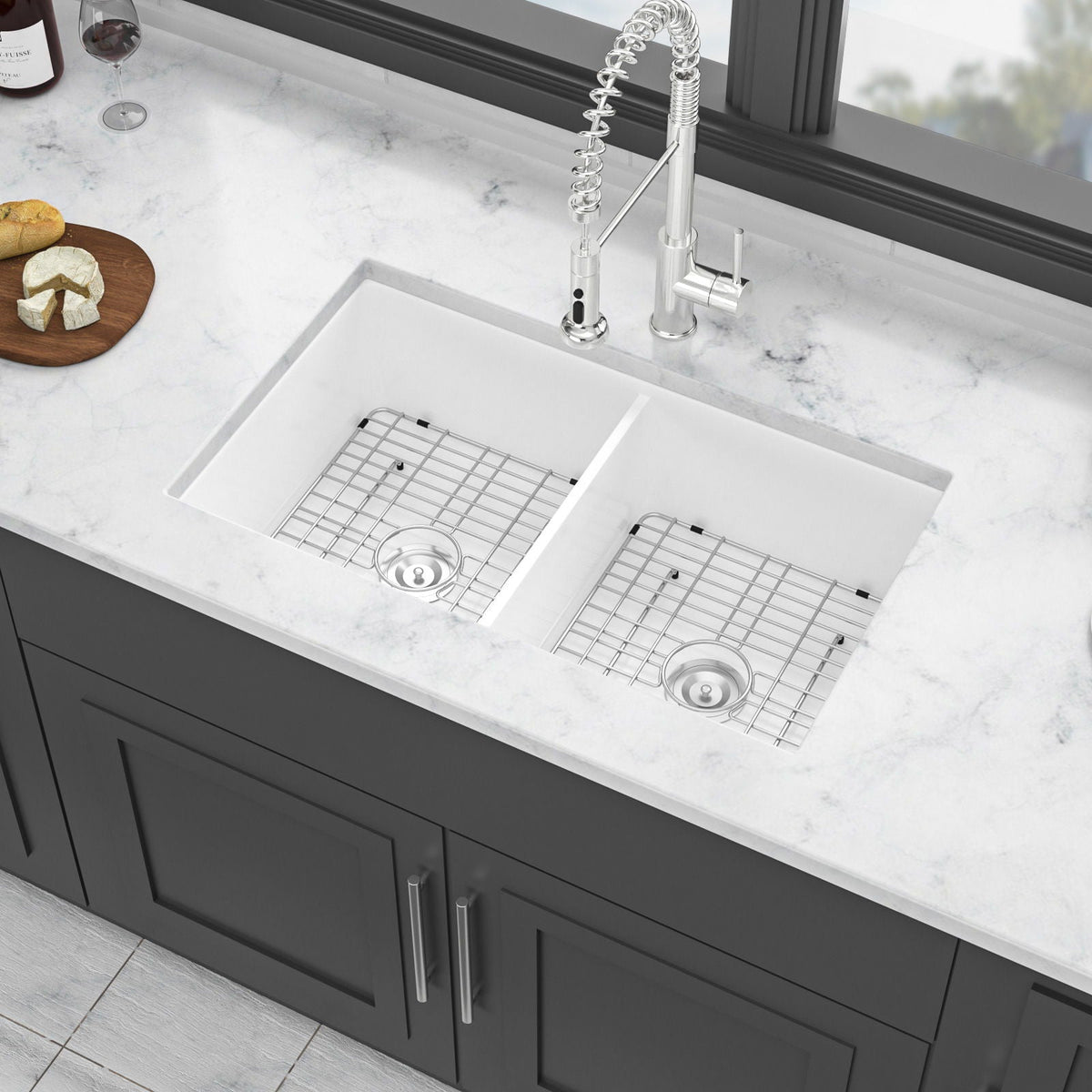 32" Dual Mount Ceramic Kitchen Sink with Double Bowl - White