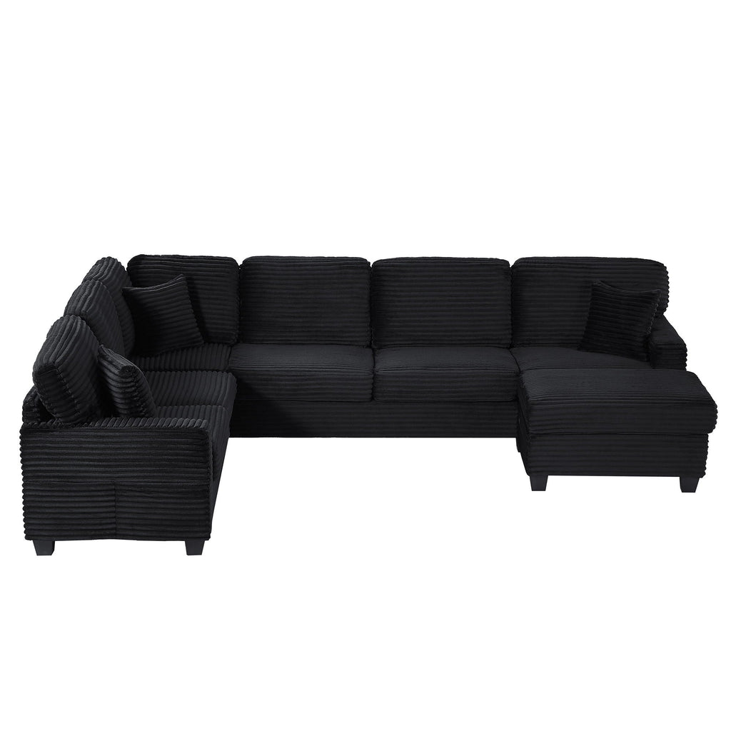 U-Shaped Upholstered Sectional Sofa with Movable Ottoman
