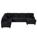 U-Shaped Upholstered Sectional Sofa with Movable Ottoman