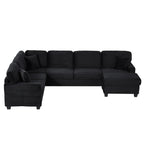 U-Shaped Upholstered Sectional Sofa with Movable Ottoman