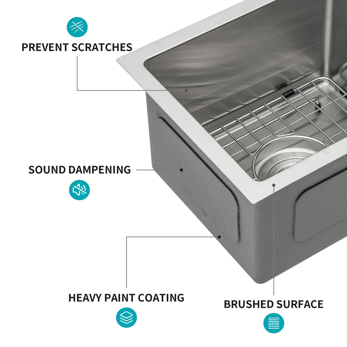 Modern Undermount Stainless Steel Kitchen Sink 16 Gauge, Deep Single Bowl - Gray