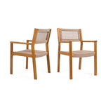 Braided Dining Chair Set of 2 with Acacia Wood & Rope - Light Brown