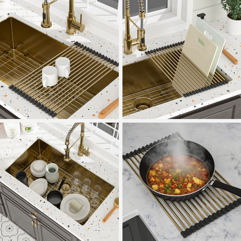 Undermount Stainless Steel Kitchen Sink with Deep Single Bowl - Gold