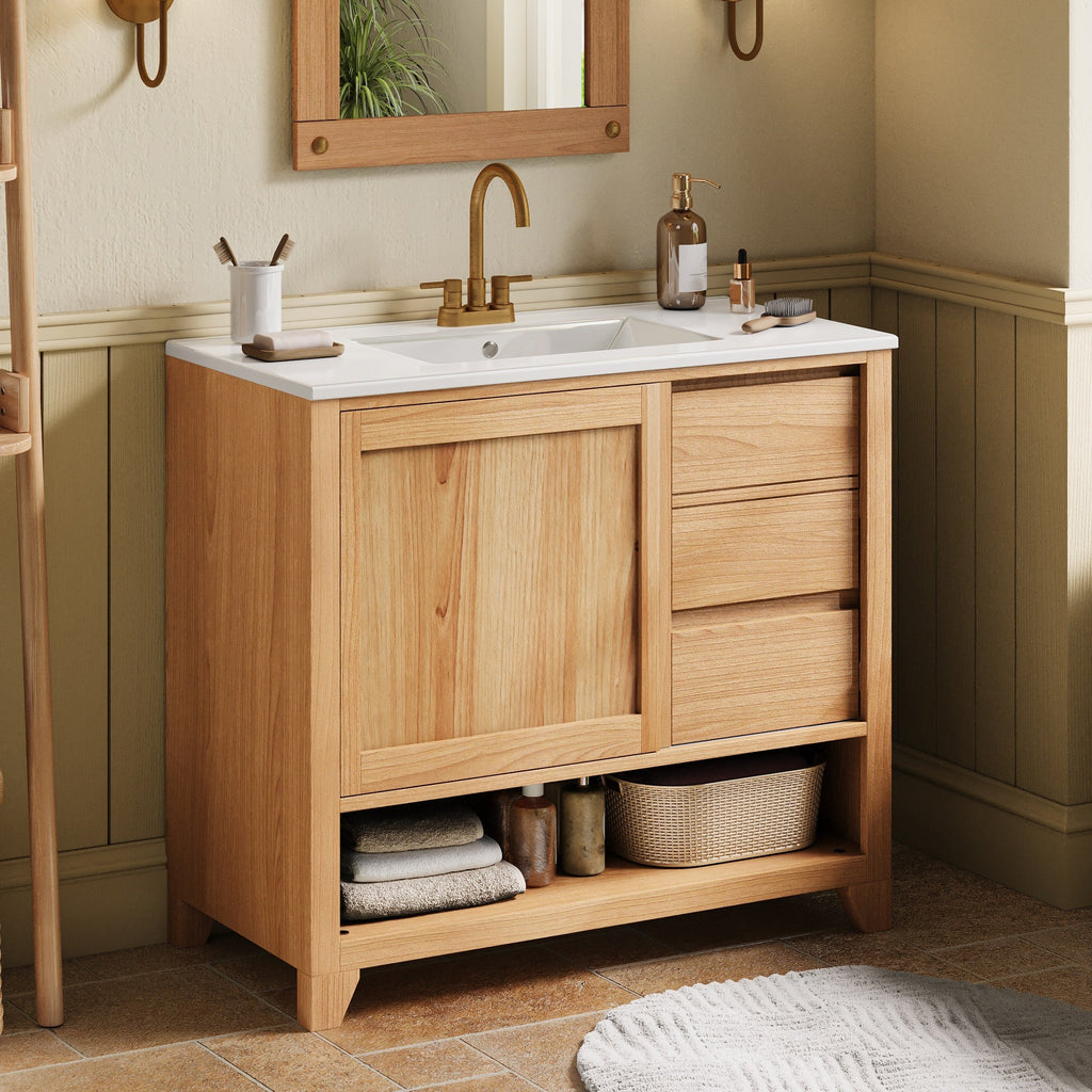 36" Bathroom Vanity with Ceramic Sink and Soft-Close Drawers - White