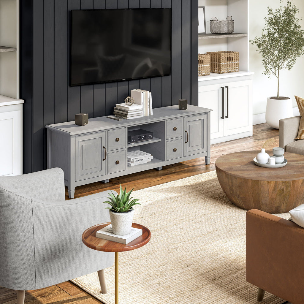 Wide Solid Wood TV Stand with Ample Storage - Dark Brown, White, Gray