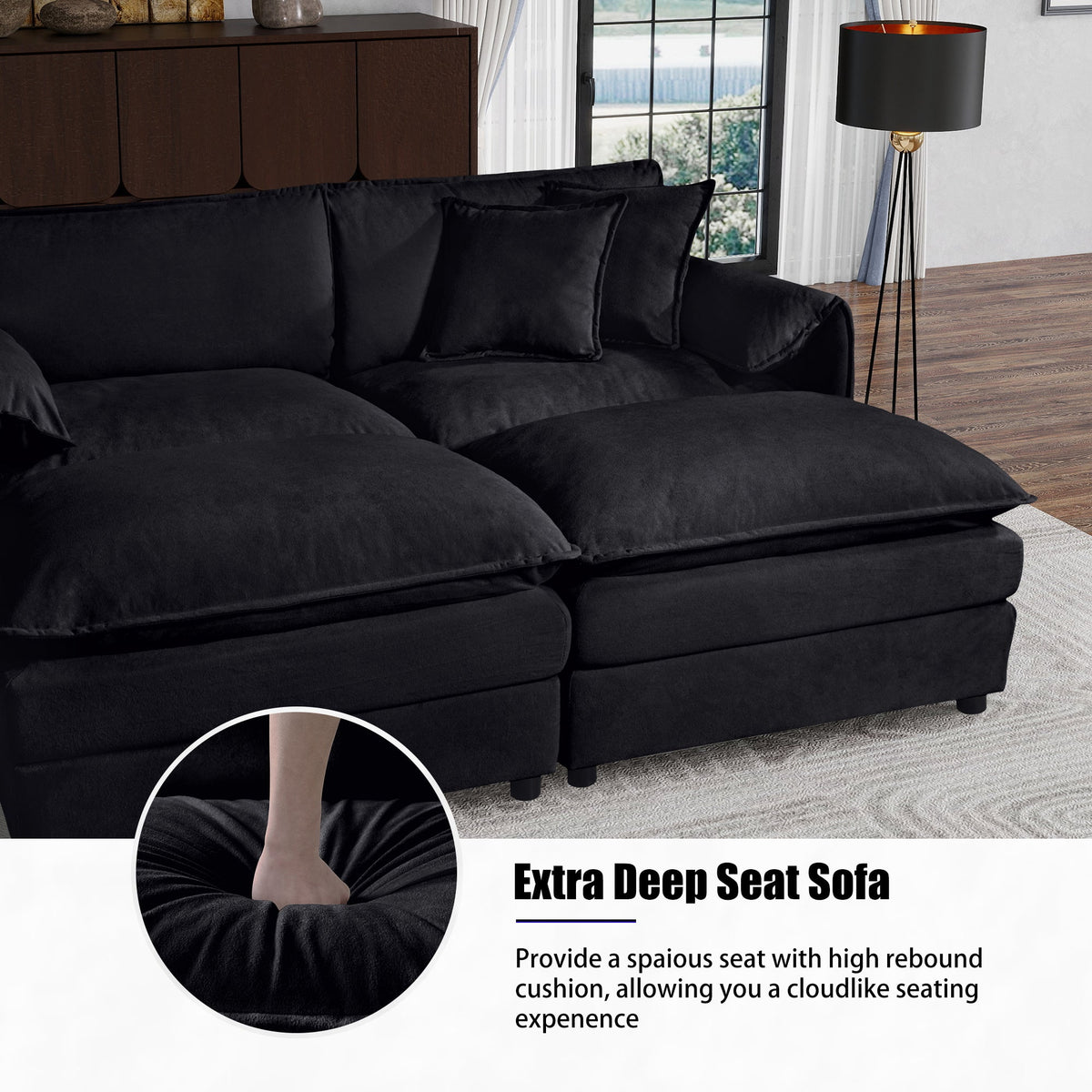 Oversized Chenille Accent Chair Set of 2 with Plush Cotton Upholstery - Neutral