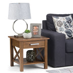 Medium Saddle Brown Solid Wood End Table with Drawer - Contemporary Style