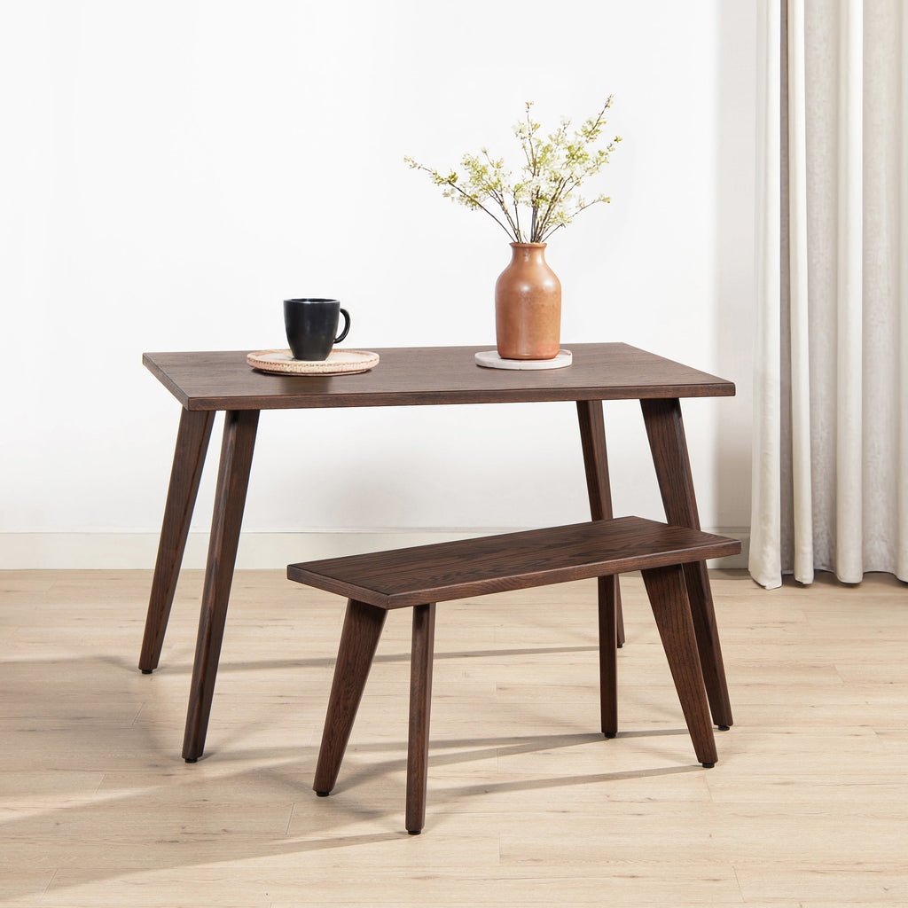 Capri 47-78.5" Solid Red Oak Dining Table with Extending Leaves - Dark Brown or Brown