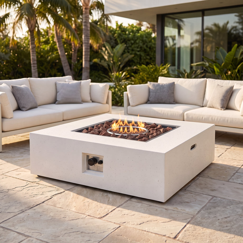 50,000 BTU Square MGO Fire Table with Propane Heating - White