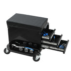 Rolling Creeper Garage Seat with 3 Built-In Drawers - Black