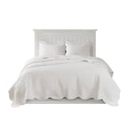 3 Piece Reversible Scalloped Edge Quilt Set White Full/Queen