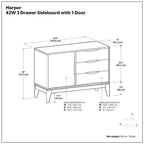 Walnut Brown 3 Drawer Sideboard with Three Storage Drawers - 41.6" Wide