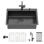 Stainless Steel Drop-In Kitchen Sink with Multi-Function Faucet - Black