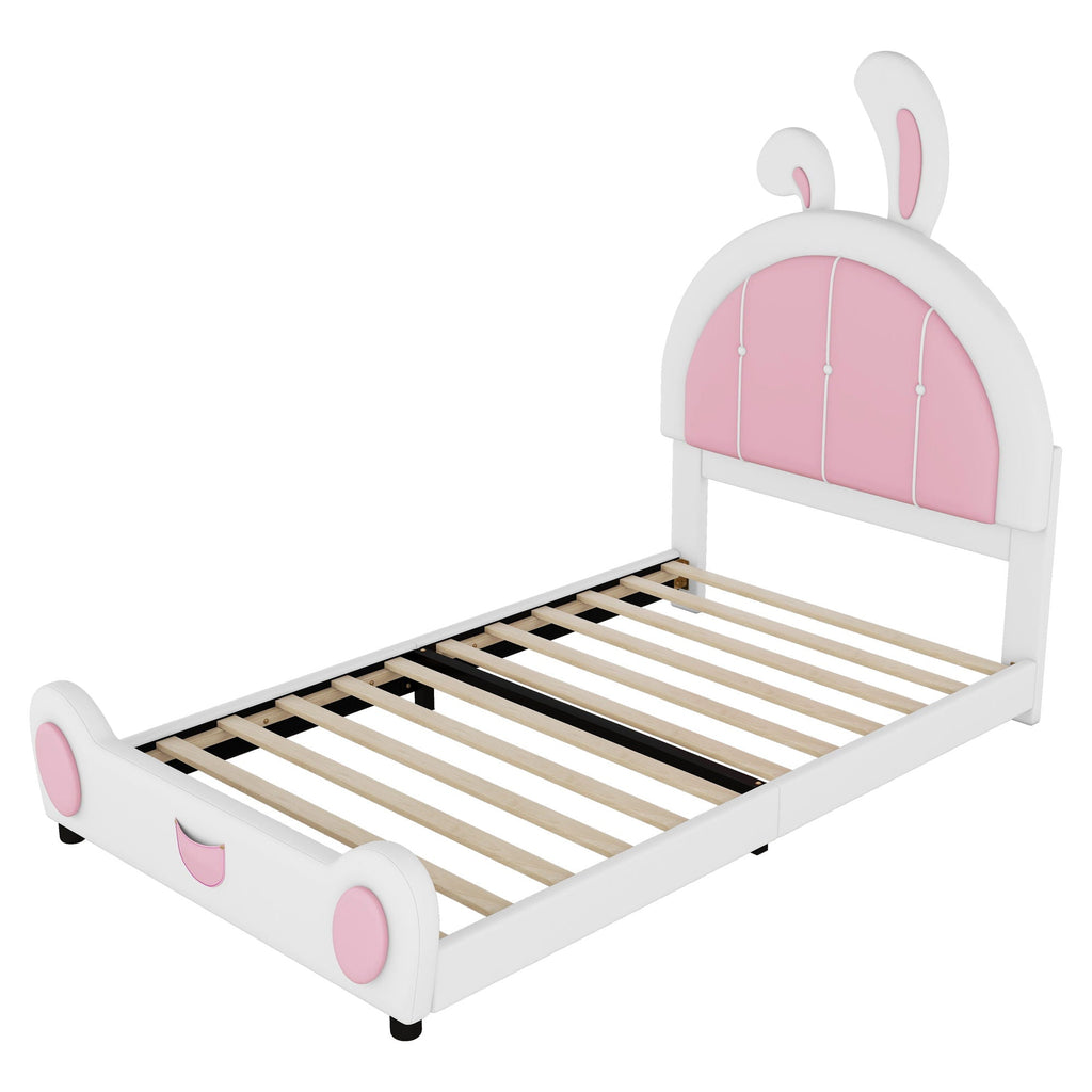 Upholstered Platform Bed with Rabbit Shaped Headboard - Twin, White
