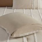 Full/Queen 3 Piece Cotton Yarn Dyed Comforter Set with Tufted Embroidery - Taupe