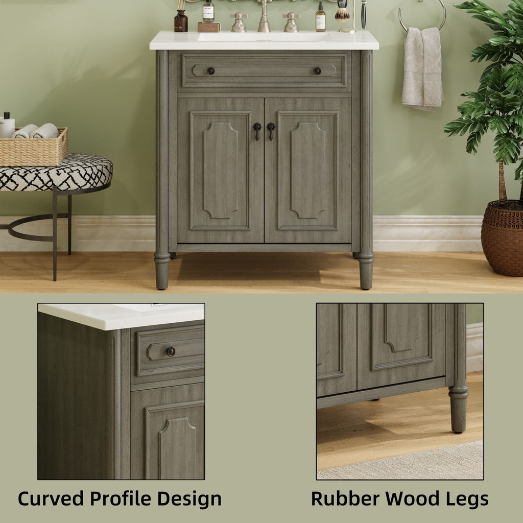 Vintage Bathroom Vanity With Sink and Soft-Close Doors - Dark Gray or White