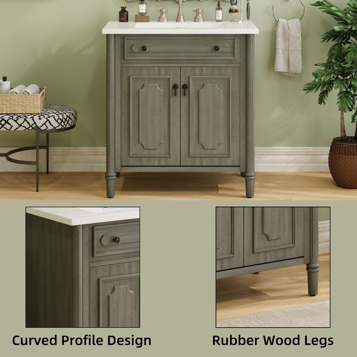 Vintage Bathroom Vanity With Sink and Soft-Close Doors - Dark Gray or White