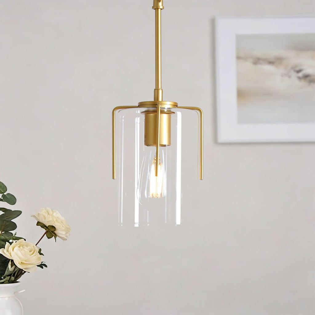 Adjustable Pendant Lighting with Clear Glass Shade - Black or Gold