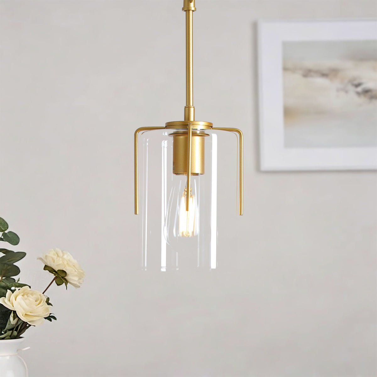 Adjustable Pendant Lighting with Clear Glass Shade - Black or Gold