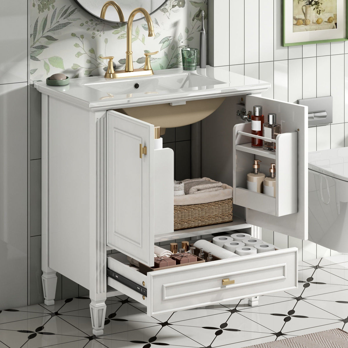 Freestanding Vanity with Drawer & Soft Close Doors - Green or White