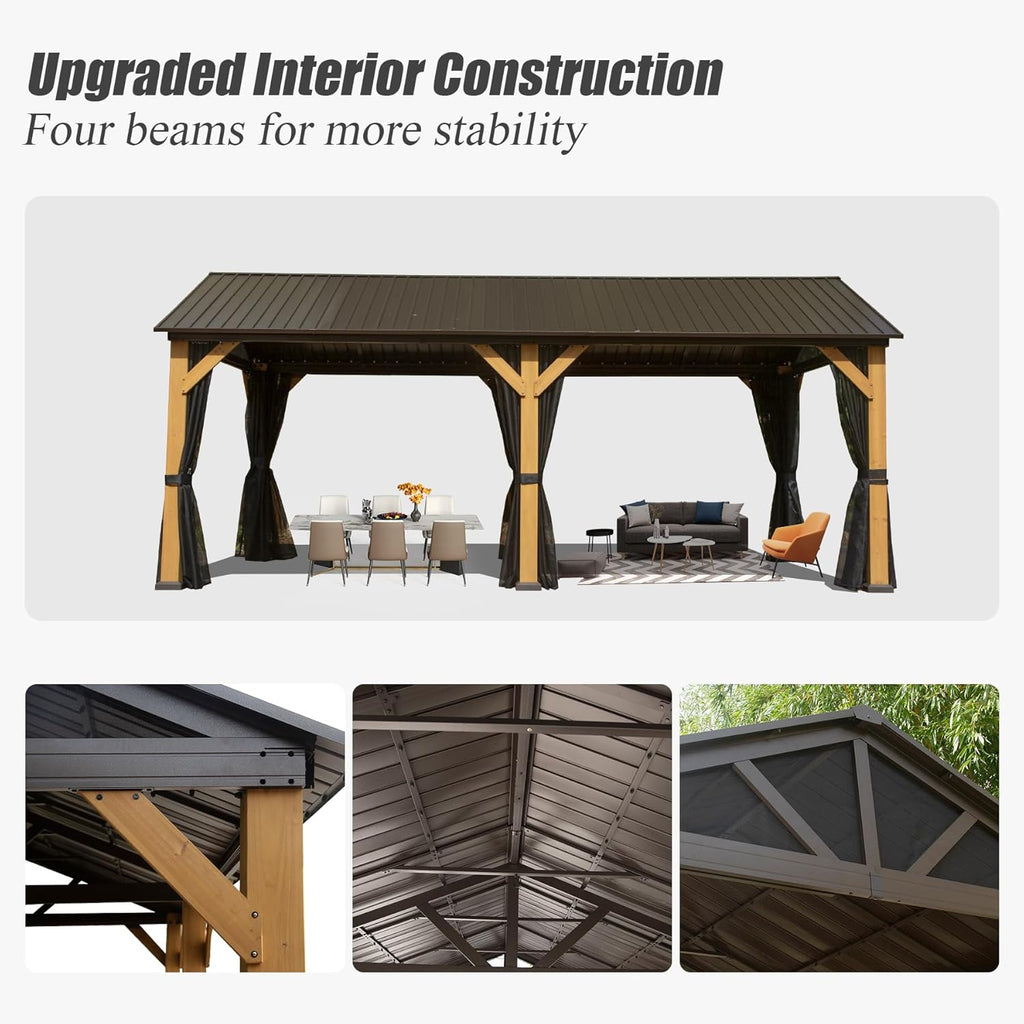 Cedar Wood Gazebo with Spacious Interior - Natural Cedar Finish