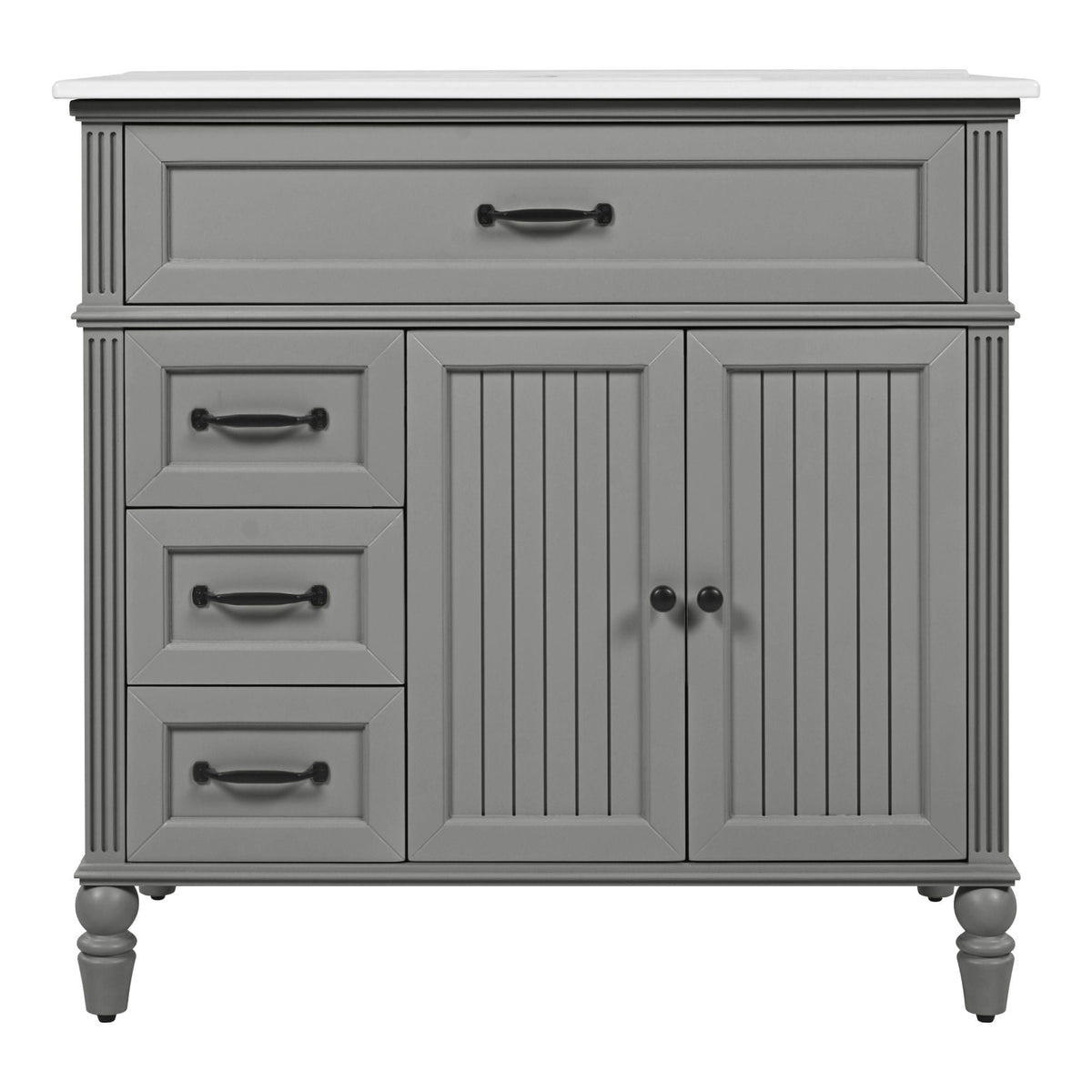 Bathroom Vanity With Sink and Drawers - Freestanding Solid Wood Cabinet
