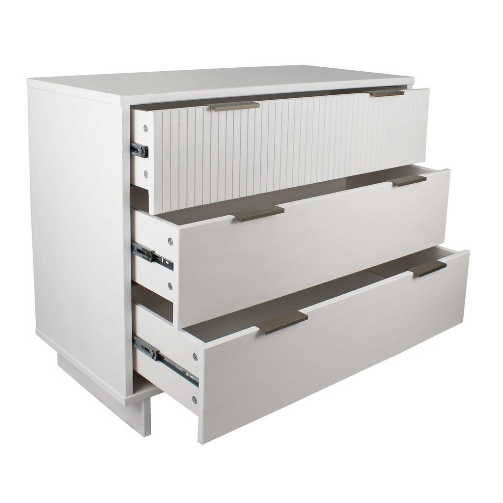 Solid Wood 3 Drawer Dresser with Ribbed Fronts - Multiple Colors
