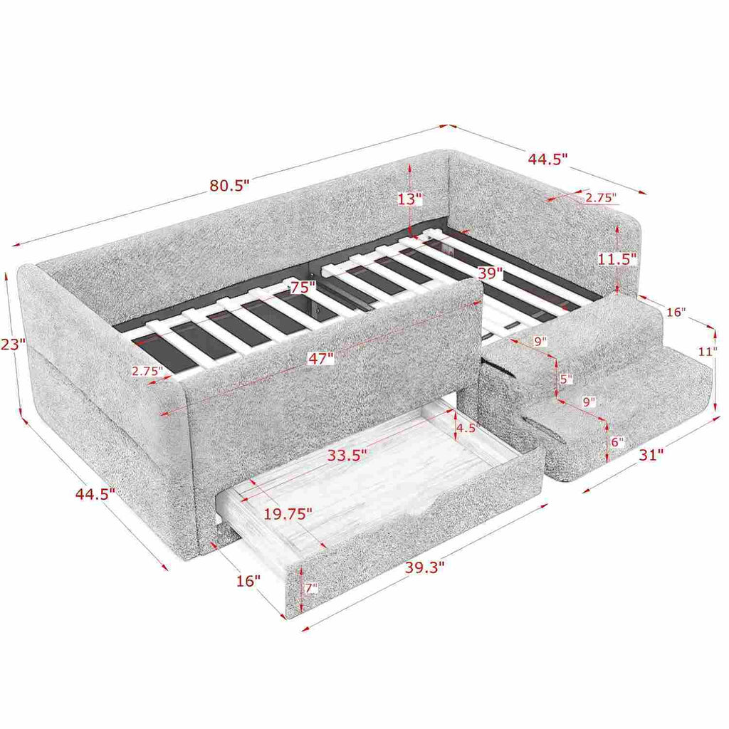 Safe Kids Bed with Guardrails and Storage - Twin, Multiple Colors