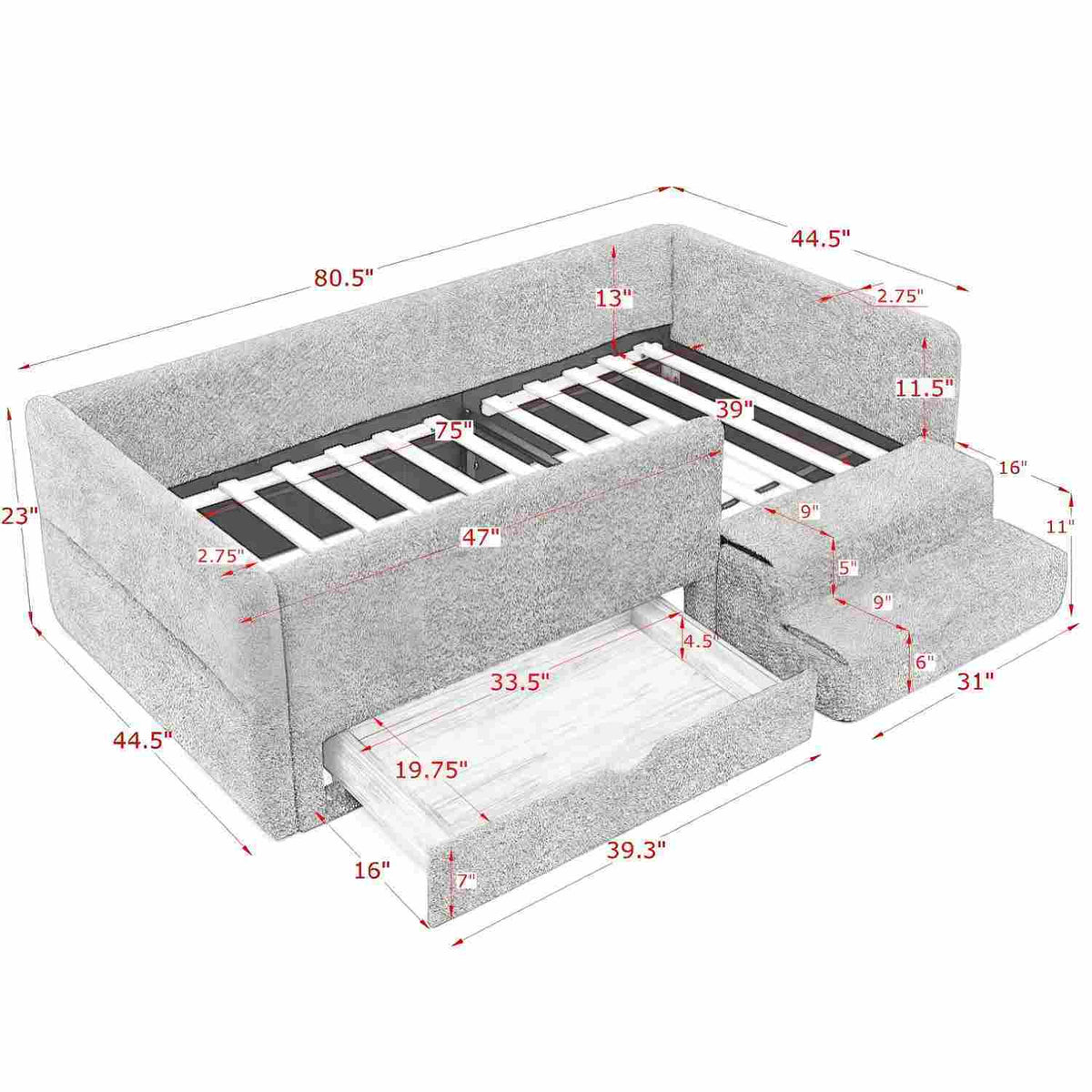 Safe Kids Bed with Guardrails and Storage - Twin, Multiple Colors