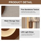 Adjustable LED Sandstone Wall Decor with 3D Art, Glass Vase & Rabbit Statue - Light Coffee