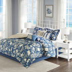 Cotton Sateen Comforter Set with Coastal Motif - Blue