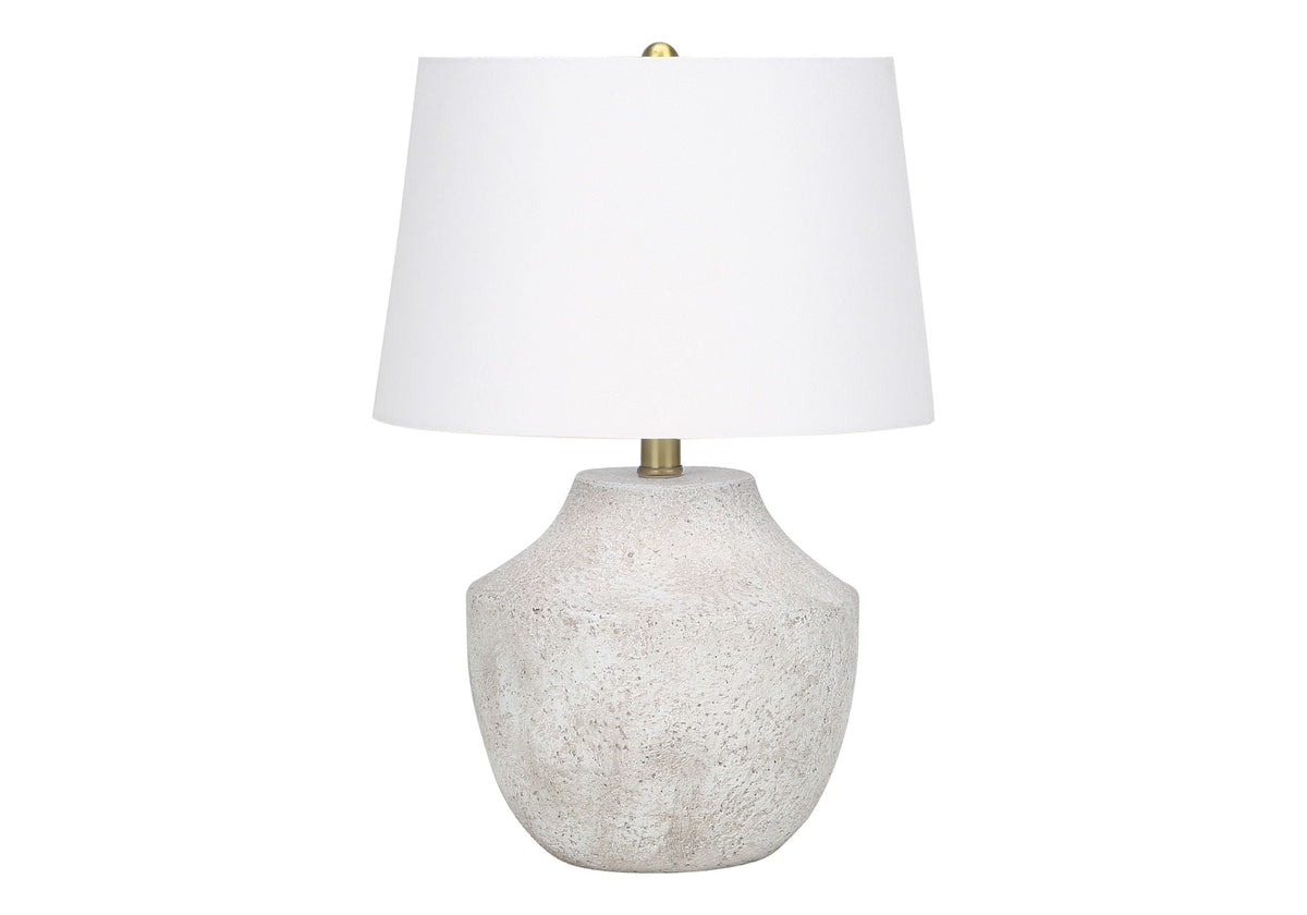 Modern Table Lamp with Concrete Base and Linen Shade - Cream