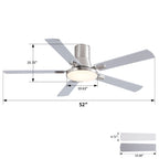 Flush Mount Ceiling Fan with LED Light and Remote Control - Black, White, Pearl Silver