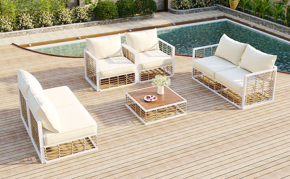 Modern Minimalist 7-Piece Metal Patio Sectional Sofa Set with Cushions - Black