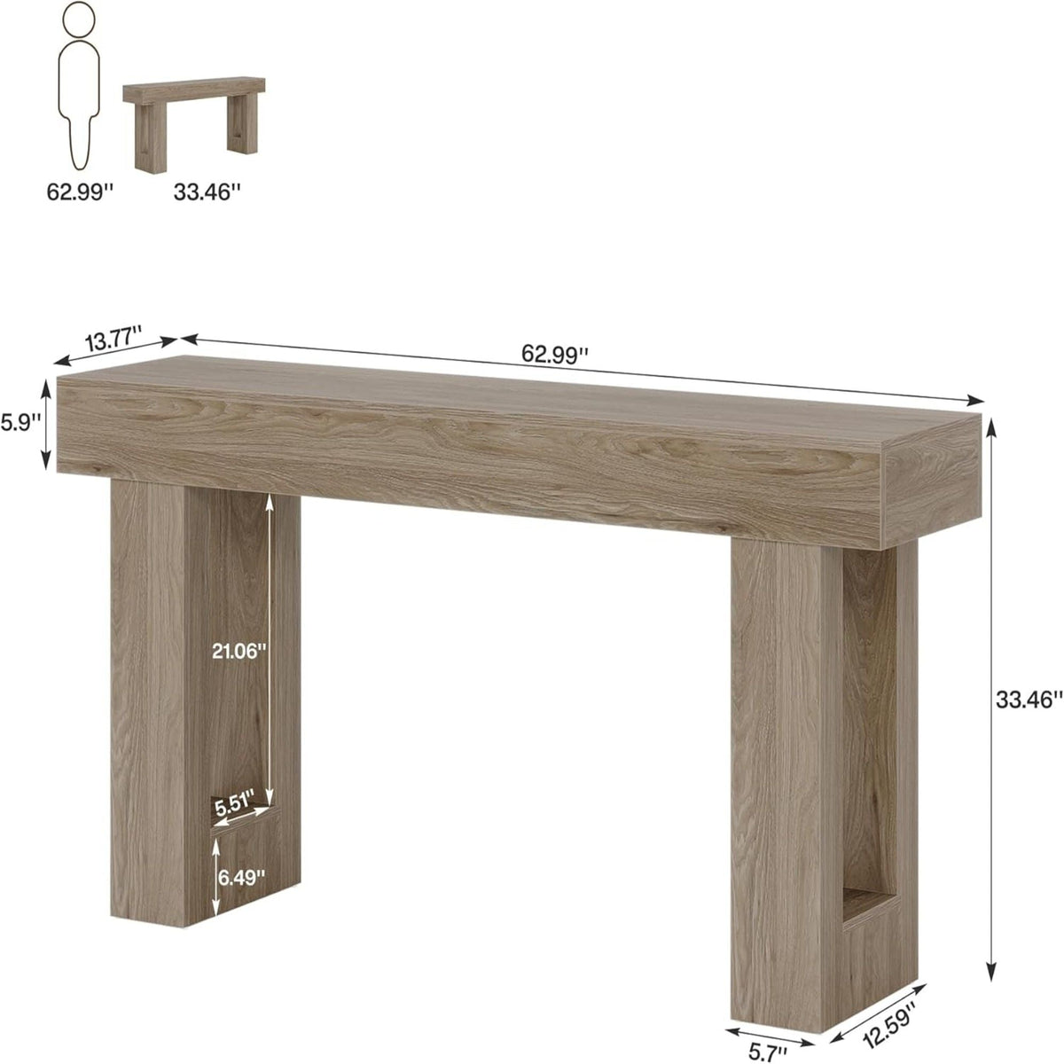 Extra Long Narrow Console Table with Open Storage Shelf - Dark Brown, Light Brown, or Dark Gray