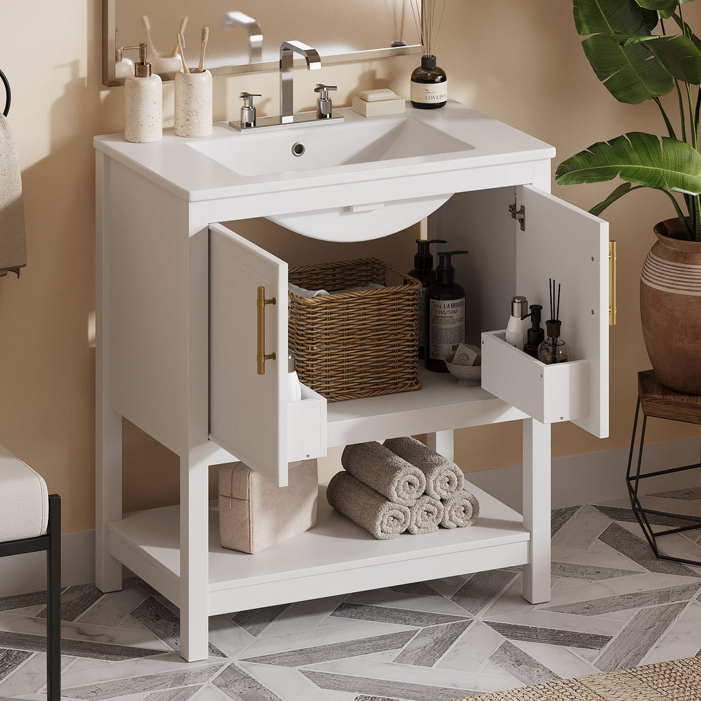 Elegant Bathroom Vanity with Ceramic Sink and Storage - White or Green