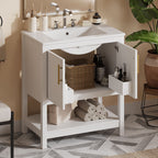 Elegant Bathroom Vanity with Ceramic Sink and Storage - White or Green