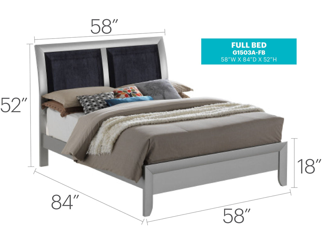 Padded Headboard Upholstered Bed with Supportive Hardwood Frame – Pearl Silver