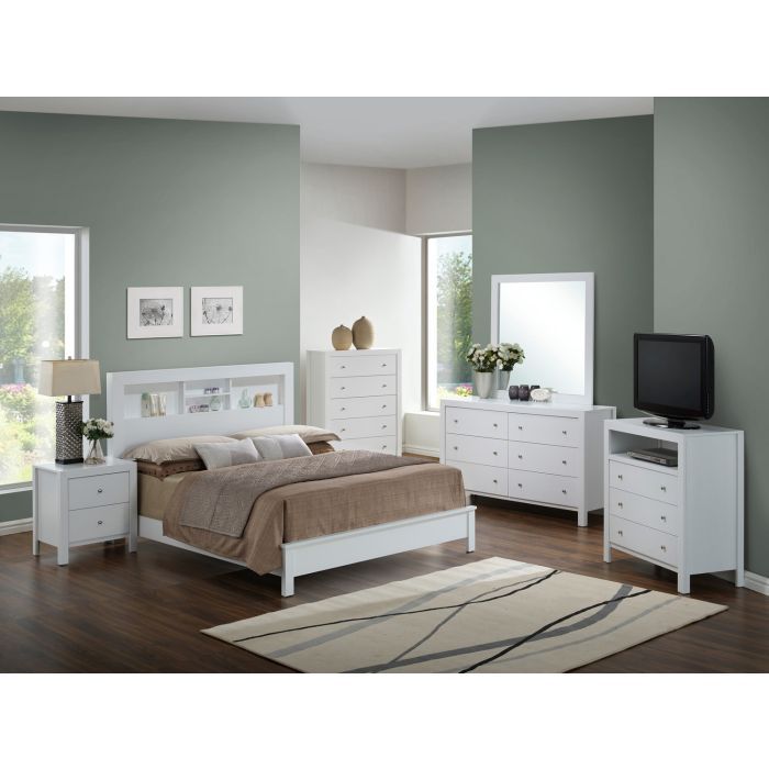 Transitional Storage Bed with Headboard Shelving - Multiple Colors