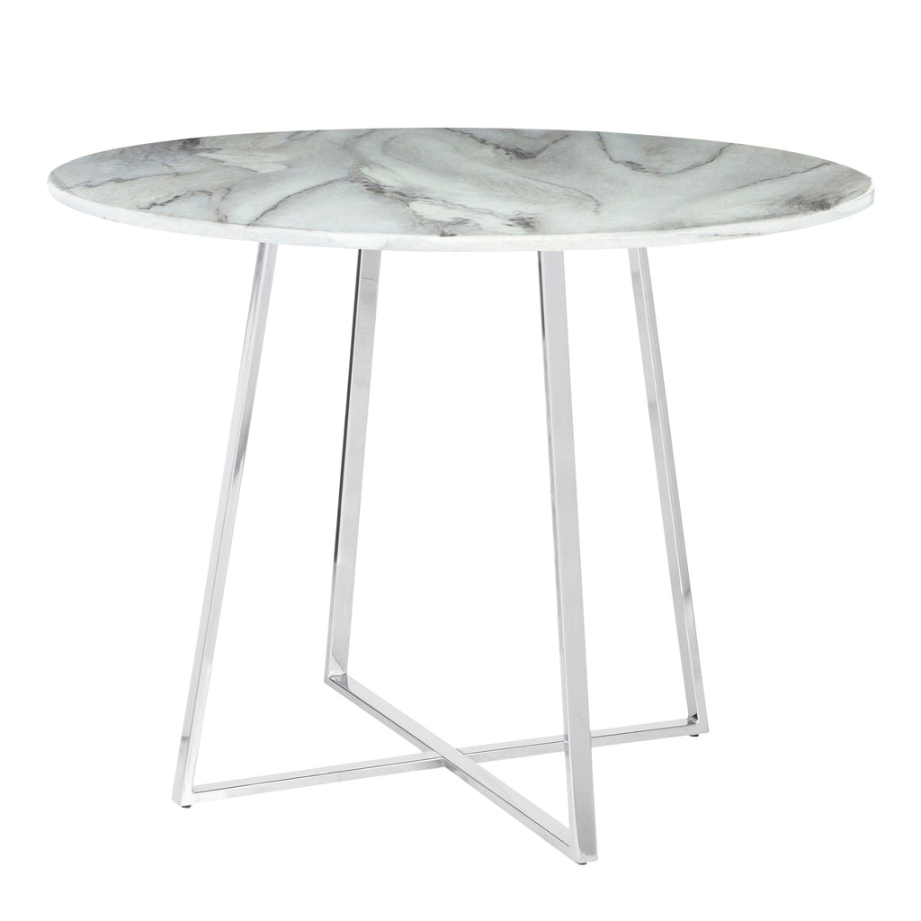 Contemporary Glam Dining Table with Round Marble Top - Pearl Silver, Gold, or Black