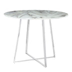 Contemporary Glam Dining Table with Round Marble Top - Pearl Silver, Gold, or Black