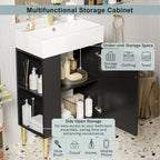 Bathroom Vanity with Single Ceramic Sink and Side Storage - Multiple Colors